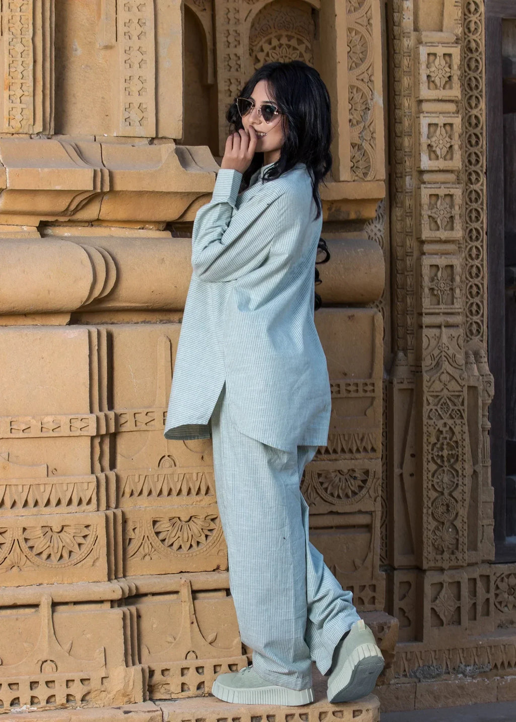 Urban Cut Stitched Co Ord Set Ice Blue Women 2pcs