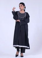 Urban Cut Solid Cotton Stitched Kurta Black Women 1pcs