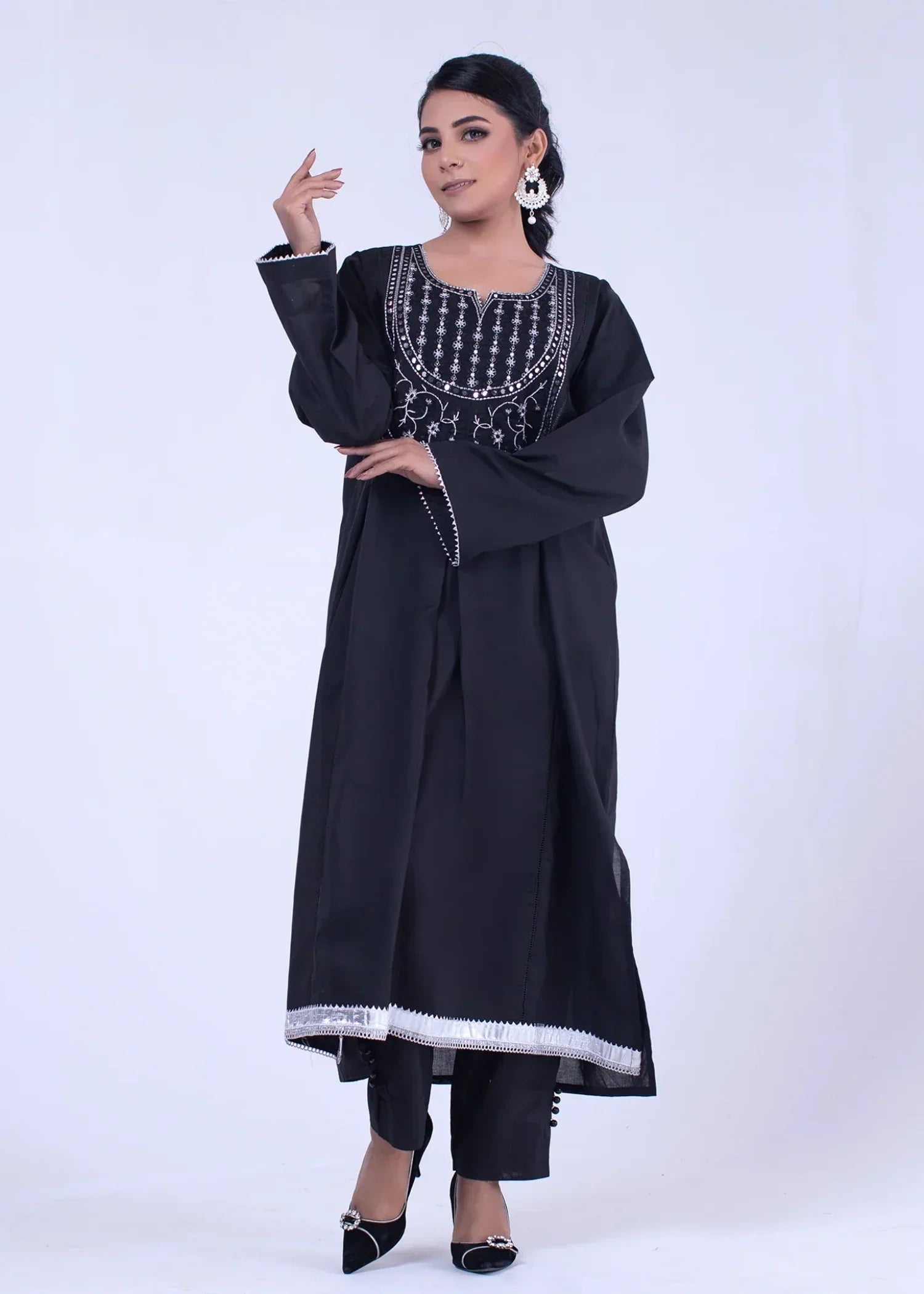Urban Cut Solid Cotton Stitched Kurta Black Women 1pcs