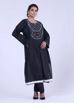 Urban Cut Solid Cotton Stitched Kurta Black Women 1pcs