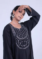 Urban Cut Solid Cotton Stitched Kurta Black Women 1pcs