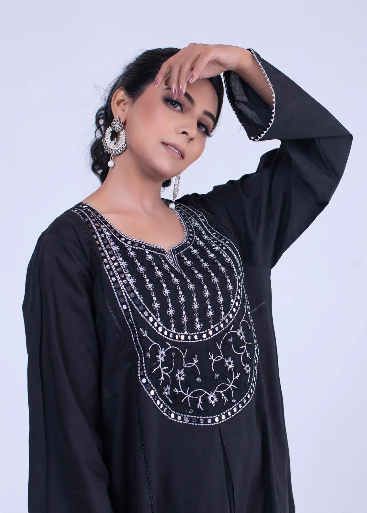 Urban Cut Solid Cotton Stitched Kurta Black Women 1pcs