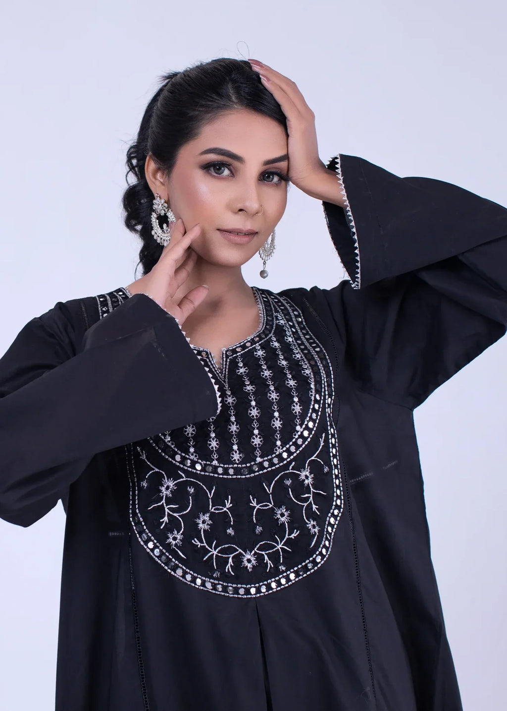 Urban Cut Solid Cotton Stitched Kurta Black Women 1pcs