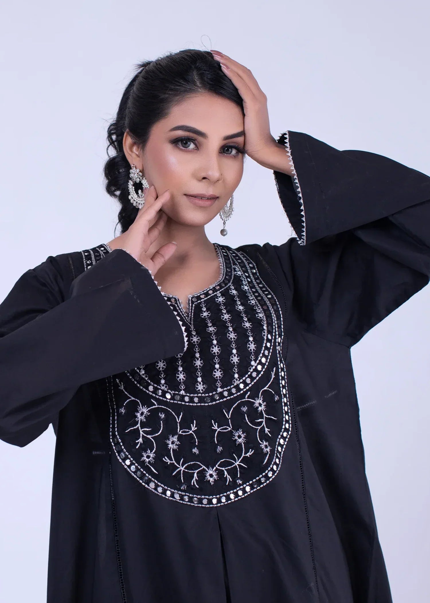 Urban Cut Solid Cotton Stitched Kurta Black Women 1pcs