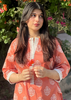 Haya'S Creation Printed Coral Lawn Dress with Patyala Style Bottom Women 2pcs