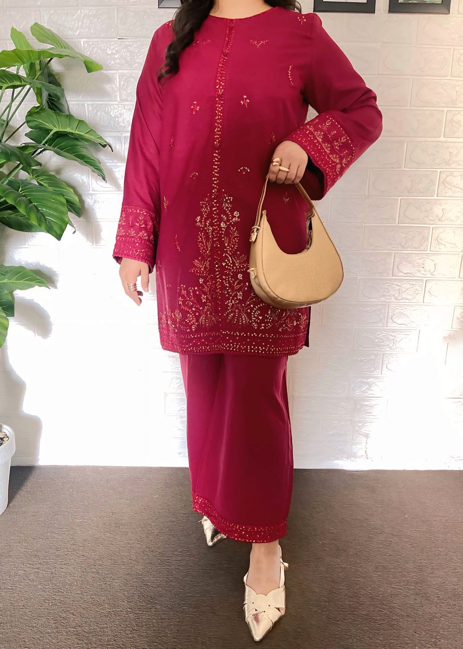 The Turkish Wear Sea Shell Maroon Women 2pcs