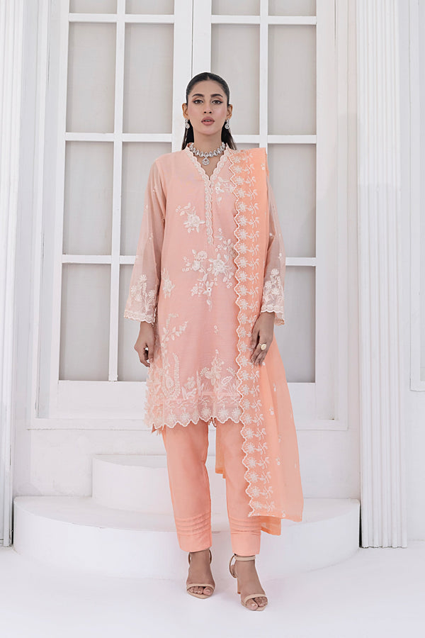 Lakhany Ready To Wear Embroidered Khaddi Net With Embroidered Fancy Net Dupatta Women 3pcs