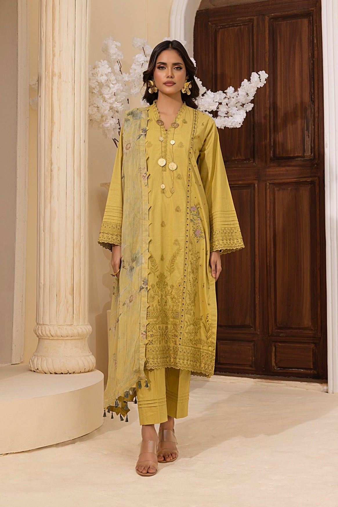 Lakhany Stitched Embroidered with Printed Chiffon Dupatta Women 3pcs
