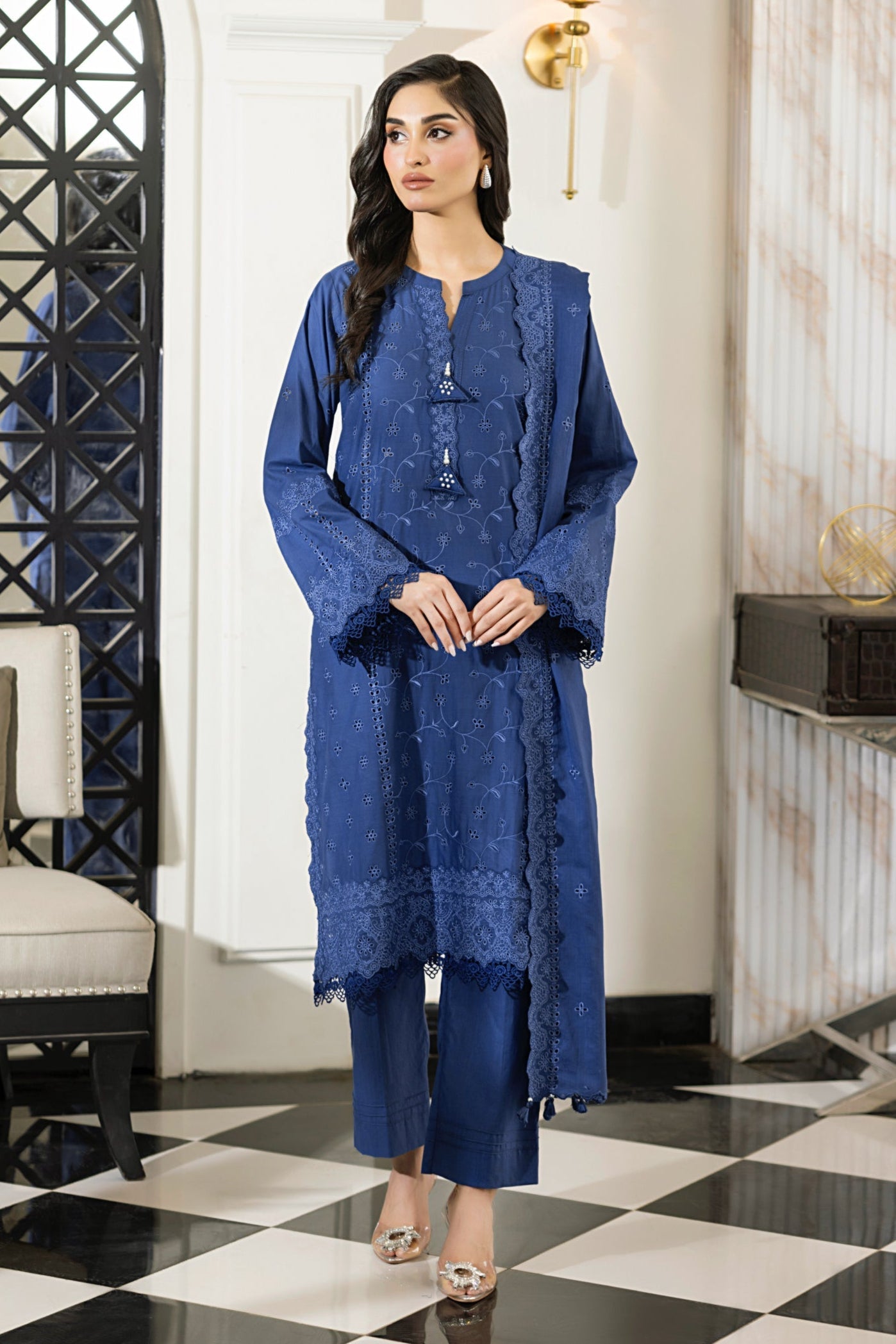 Lakhany Stitched Embroidered With Embroidered Lawn Dupatta Women 3pcs