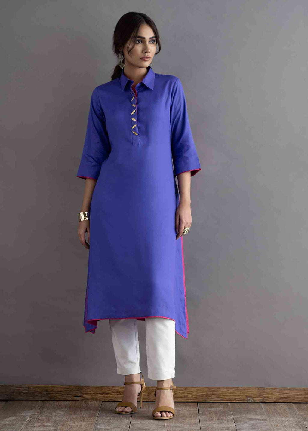 Nuqsh KH 003 Royal Purple Shirt. Straight Pants Women 2pcs