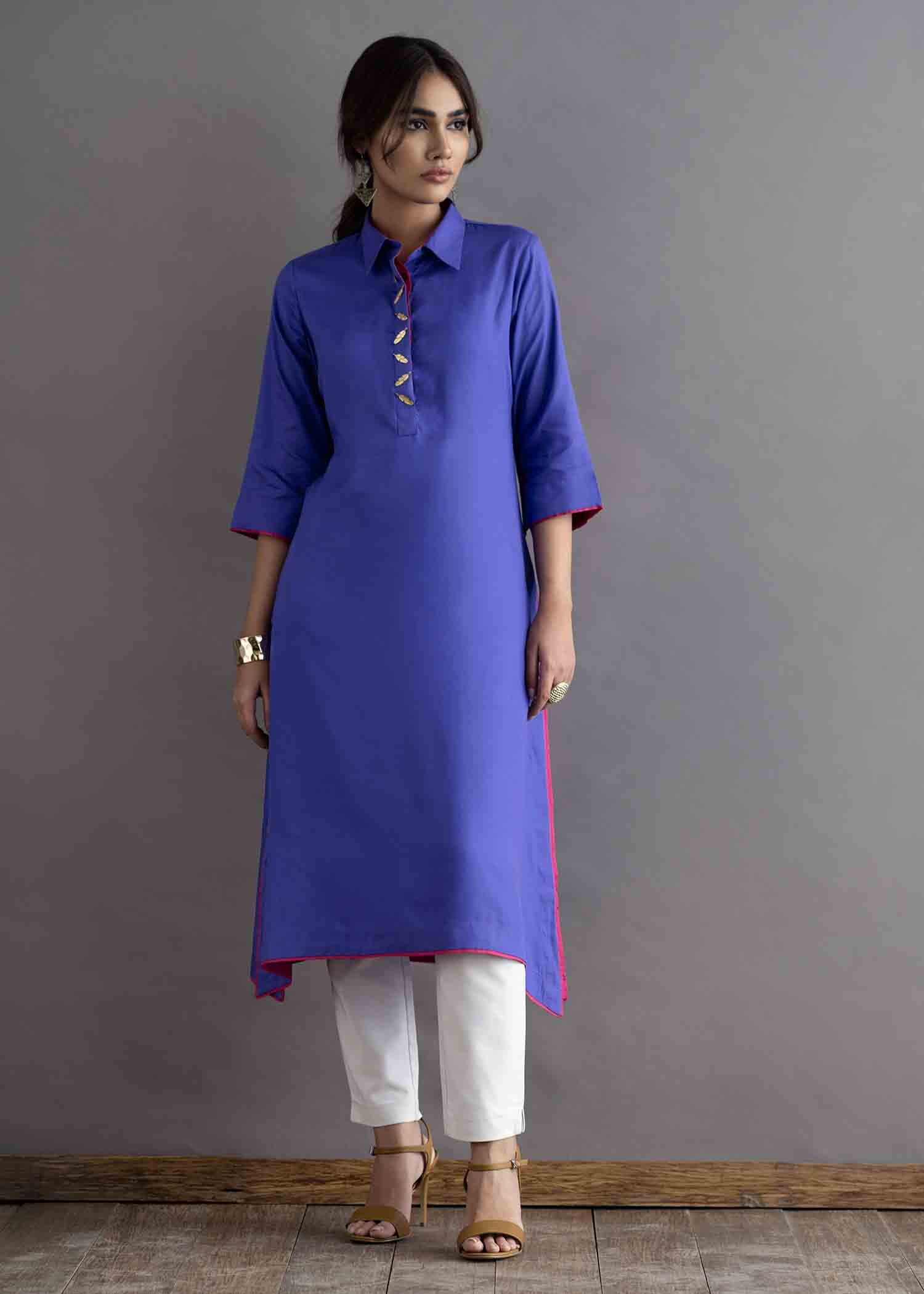 Nuqsh KH 003 Royal Purple Shirt. Straight Pants Women 2pcs