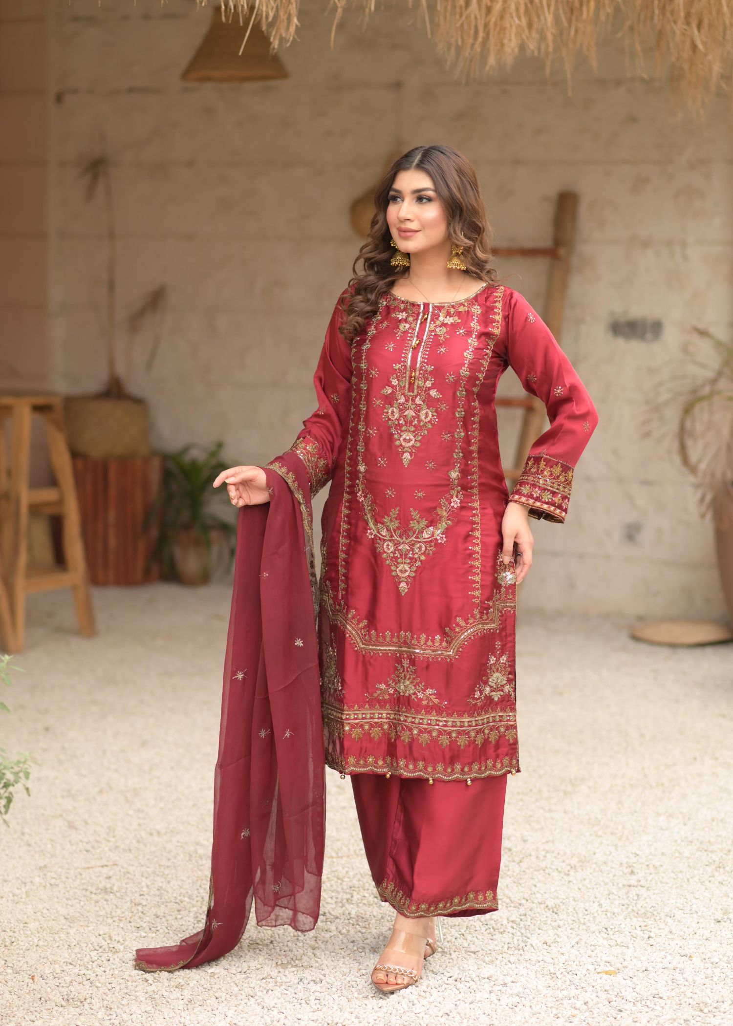 Rangoon Clothing Celestia Maroon Silken Women 3pcs