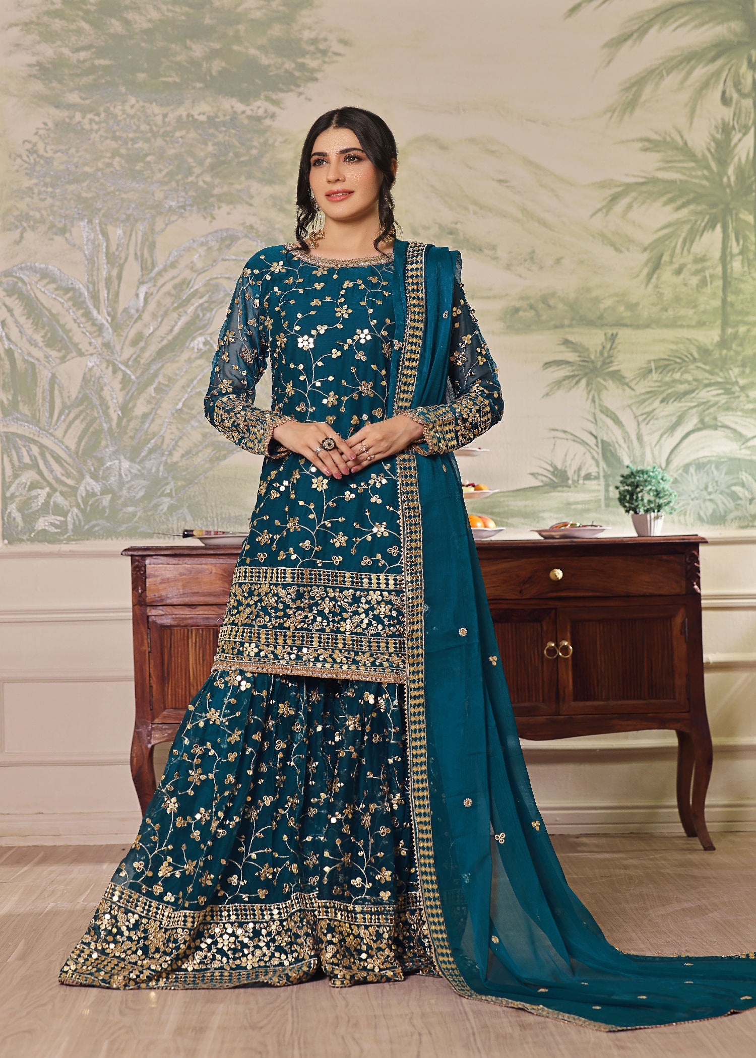 Ayesha Closet Mehndi Teal Women 3pcs