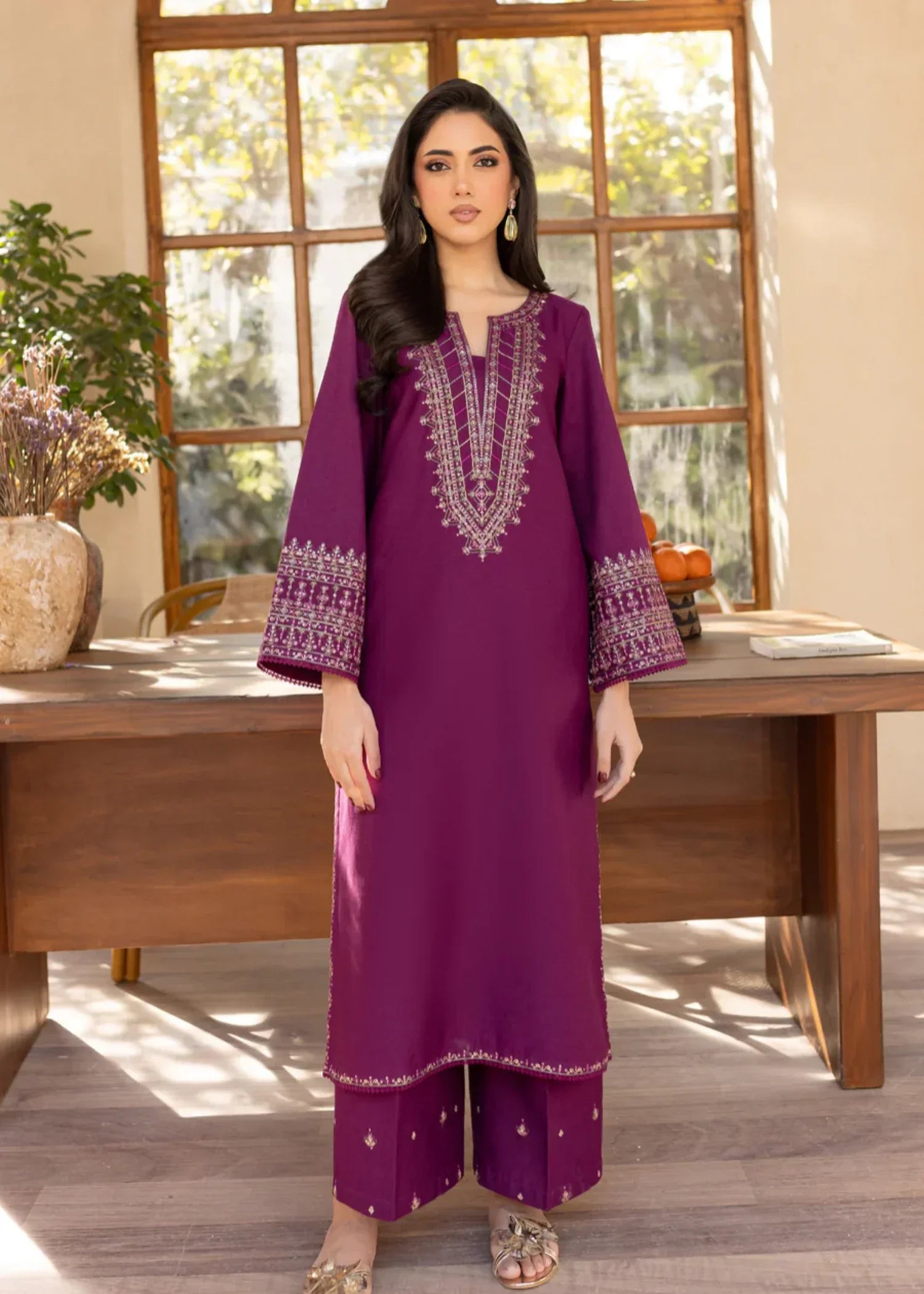 Shehroz Fashion PURPLE LUXE LAWN EMBROIDERY DRESS Women 2pcs