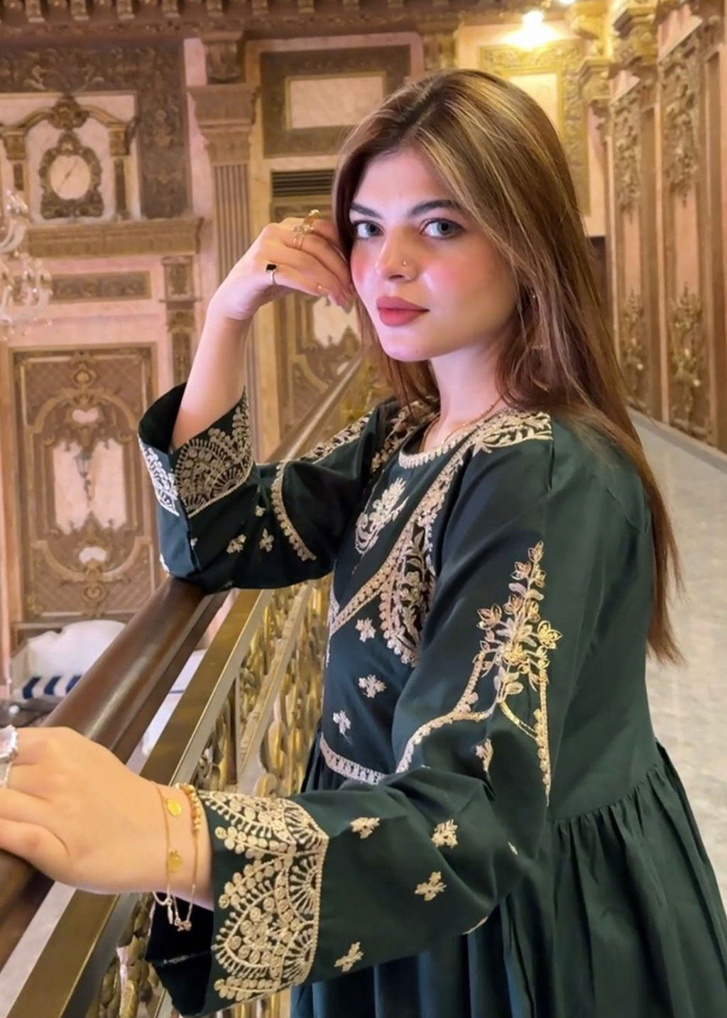 Atrangi GREEN EMBROIDERS FROCK DRESS (CC 642) Women