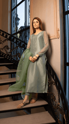 Naaz Couture Pistachio Green Raw Silk Suit Women 3pcs