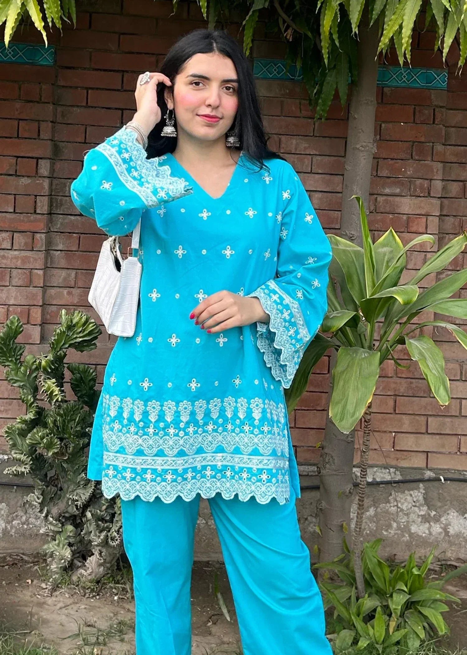 Urban Cut Cotton Chikankaari Embroidred Co Ord Set Women 2pcs