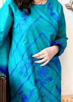 OR COUTURE BY RAMSHA OBAID Embroidered Teal Blue Lawn Set Women 3pcs