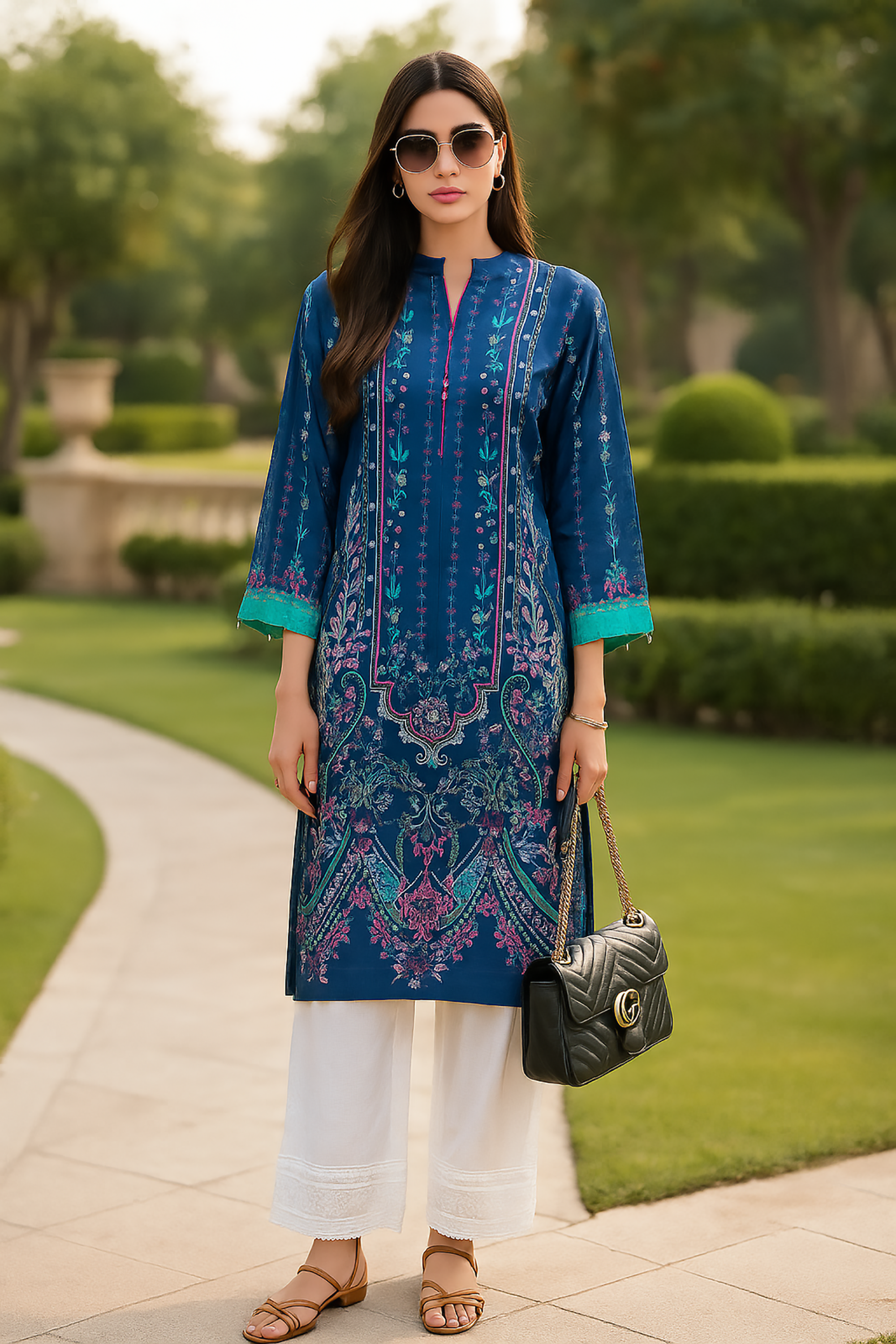 Lakhany Ready to Wear Printed Silk Shirt Women 2pcs