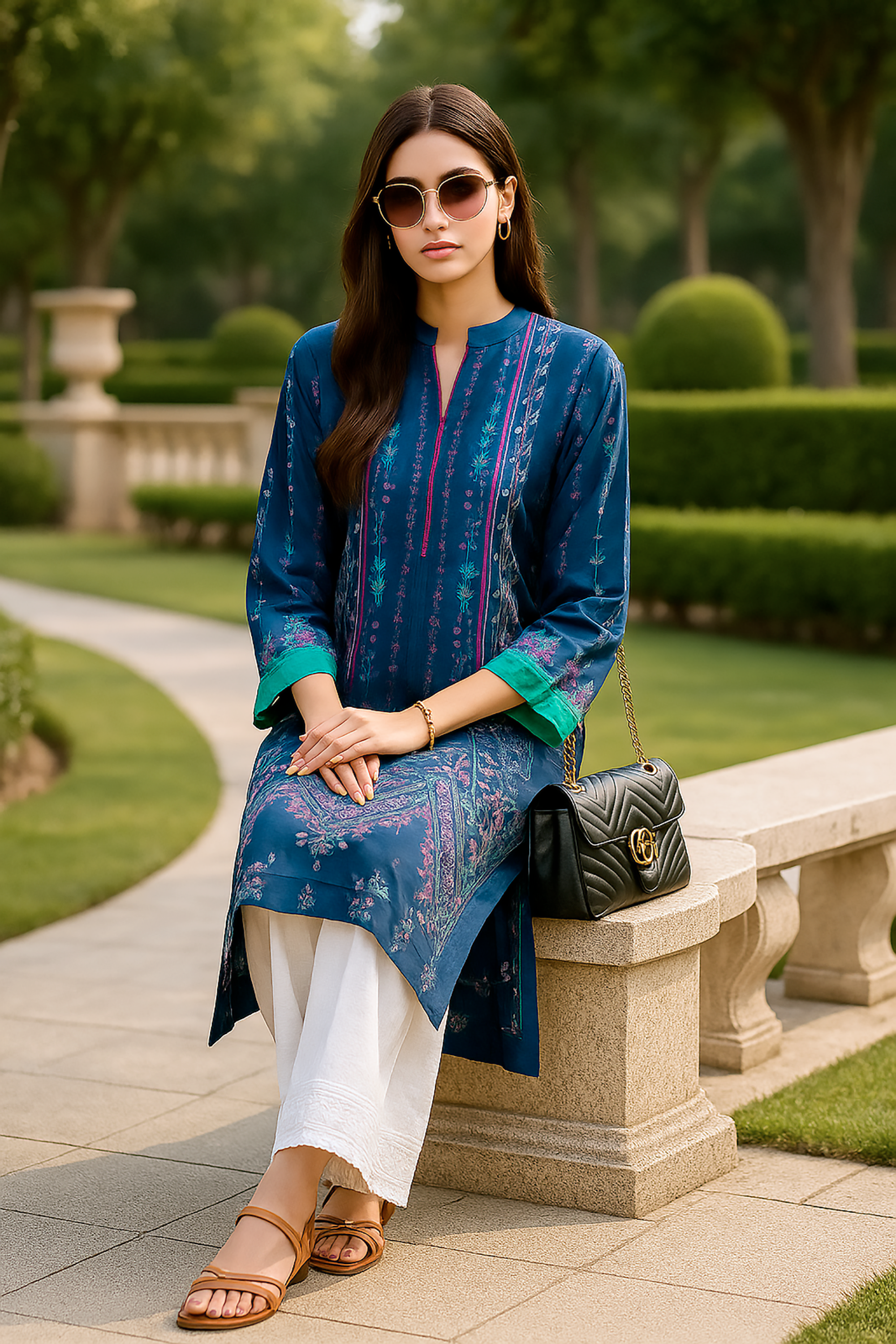 Lakhany Ready to Wear Printed Silk Shirt Women 2pcs