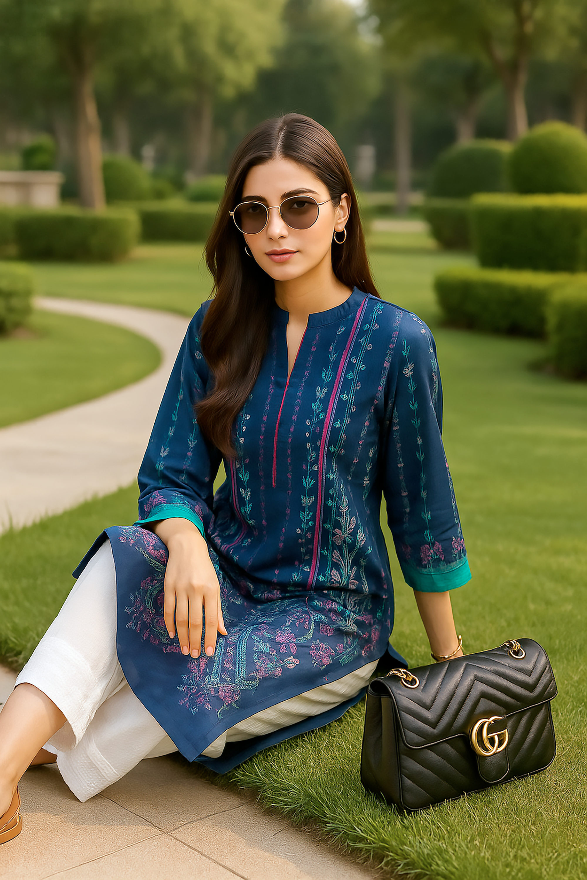 Lakhany Ready to Wear Printed Silk Shirt Women 2pcs