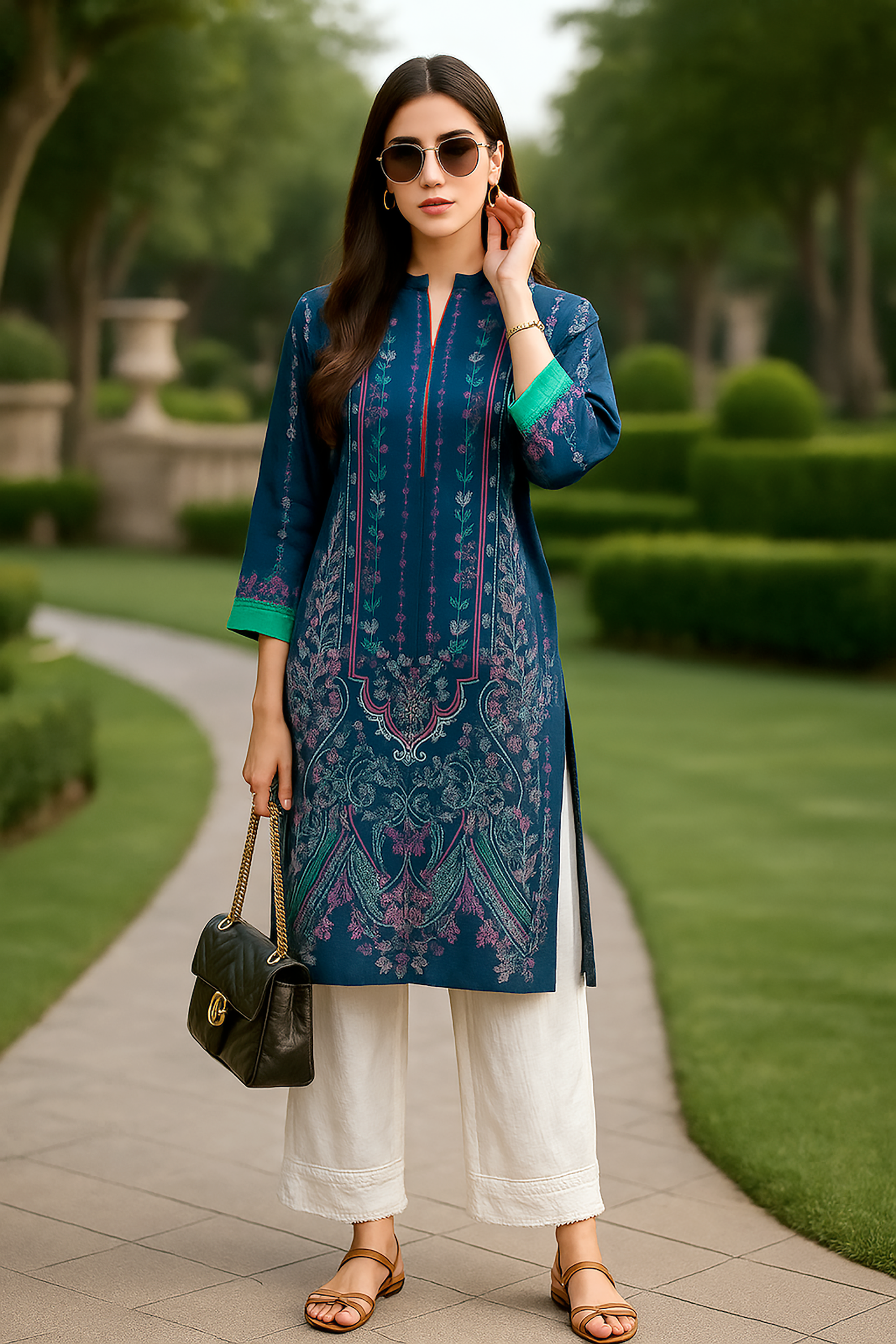 Lakhany Ready to Wear Printed Silk Shirt Women 2pcs