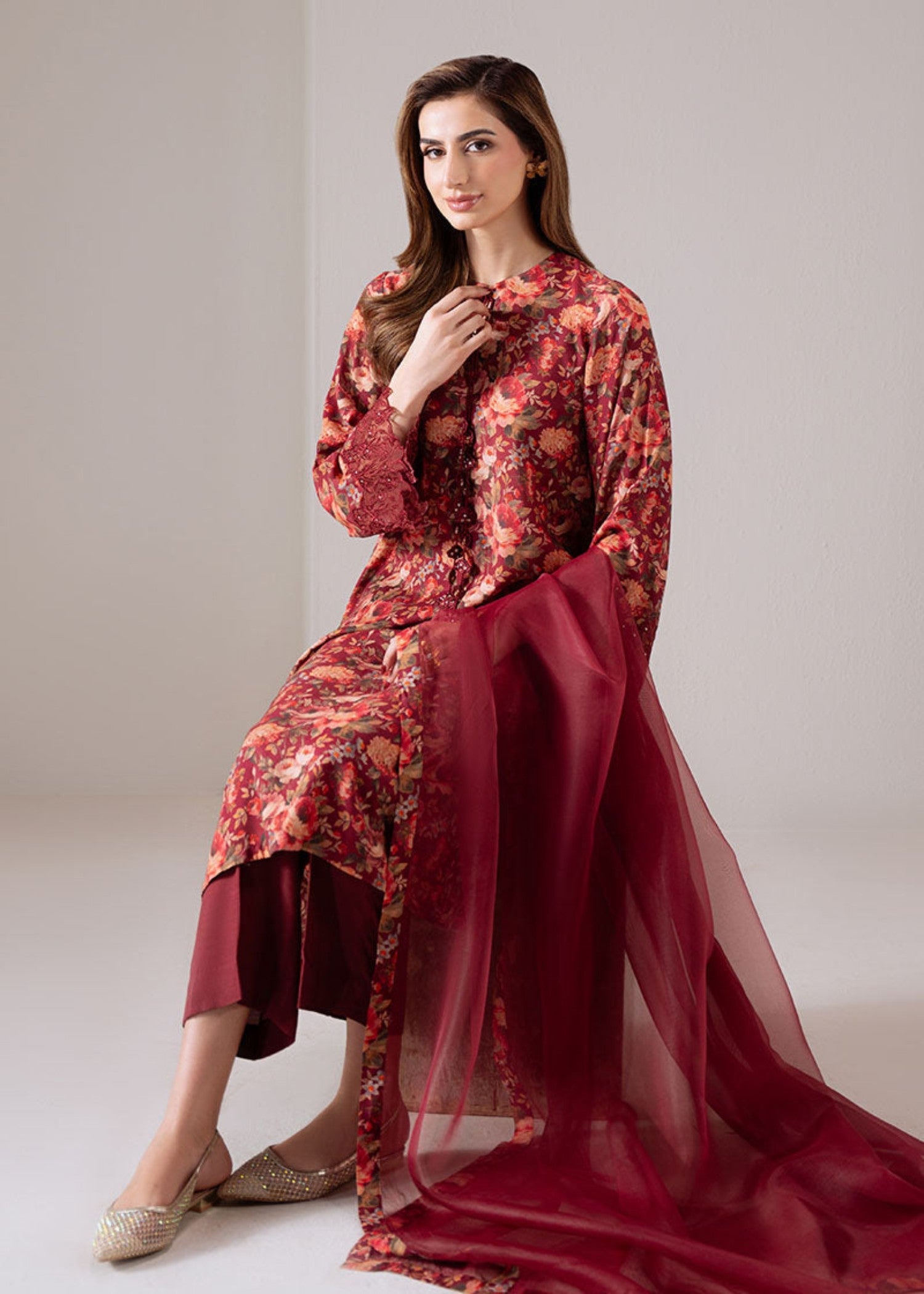 Cross Stitch SCARLET SUNSET (SHIRT & DUPATTA) Women 2pcs