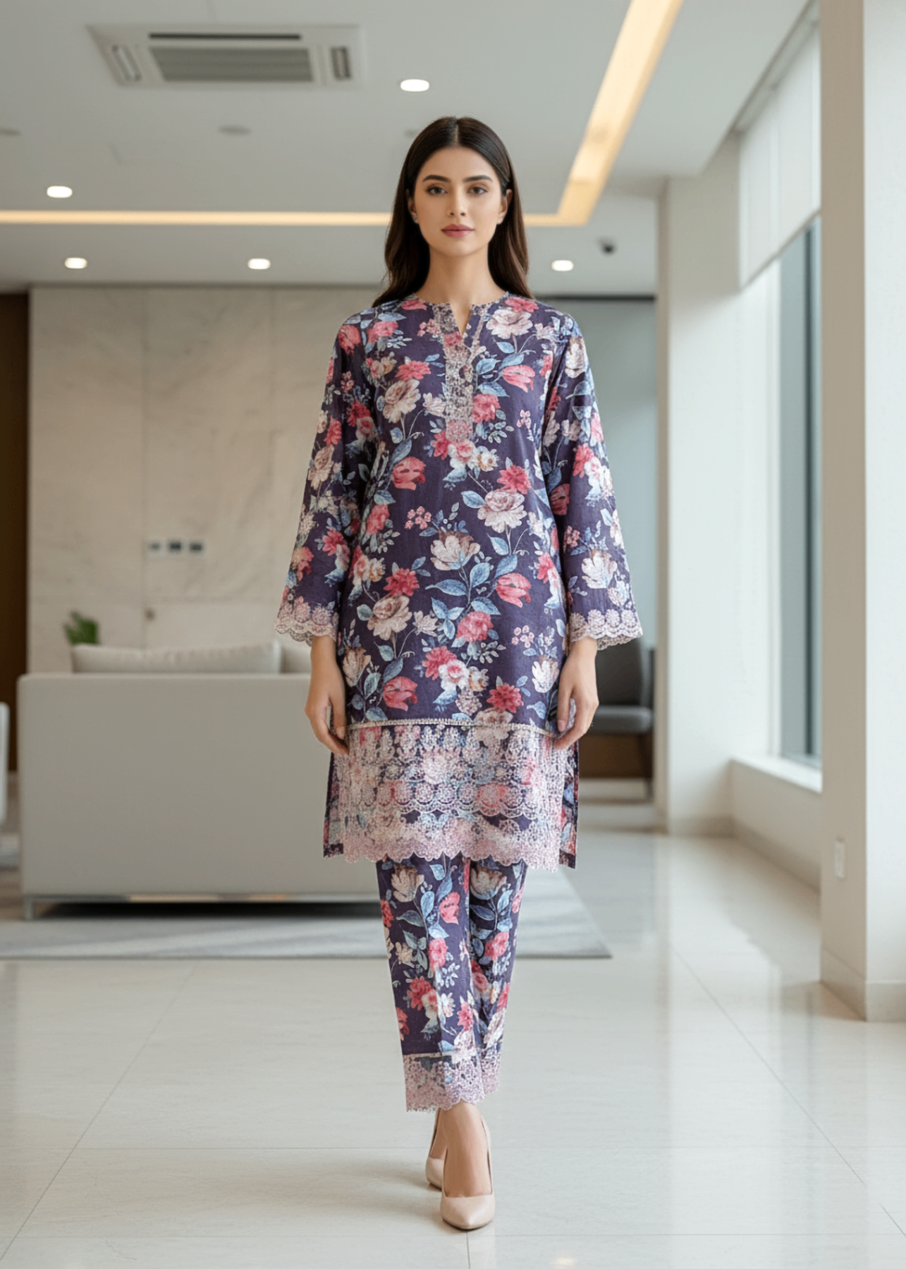 Lakhany Embroidered Shirt & Trouser LG IZ 0503 Women 2pcs