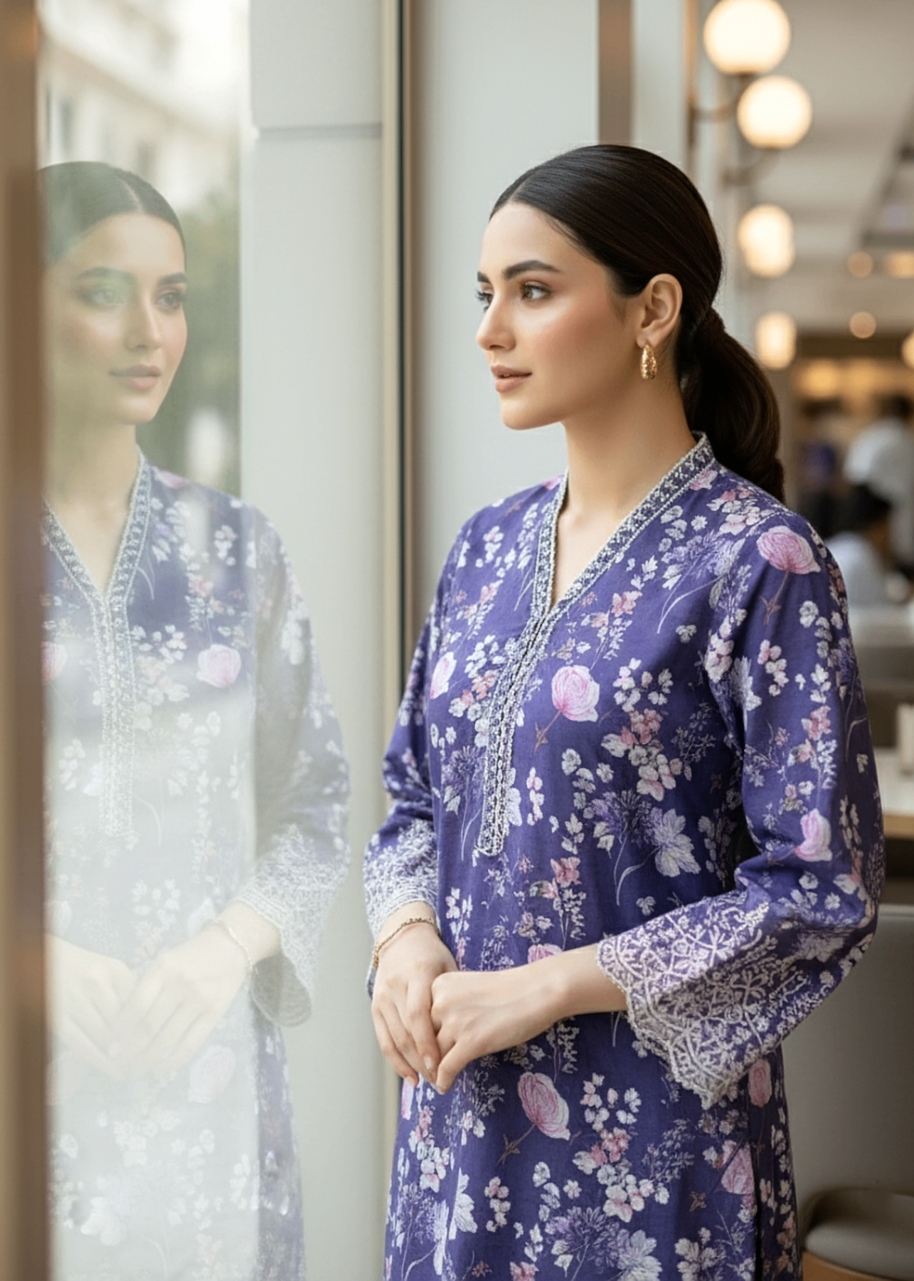 Lakhany Printed Embroidered Shirt & Trouser LG IZ 0487 Women 2pcs