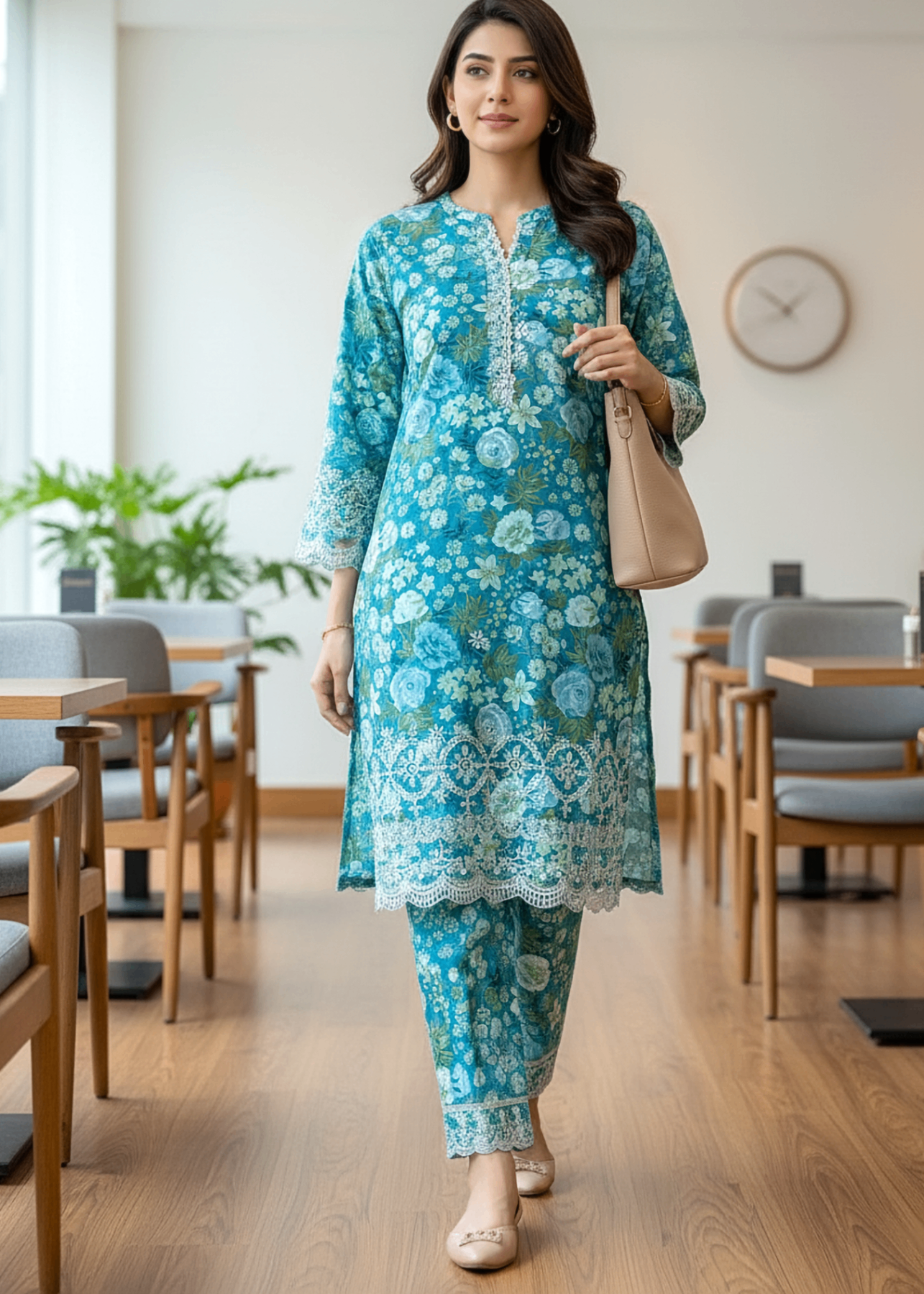 Lakhany Printed Embroidered Shirt & Trouser LG IZ 0495 Women 2pcs