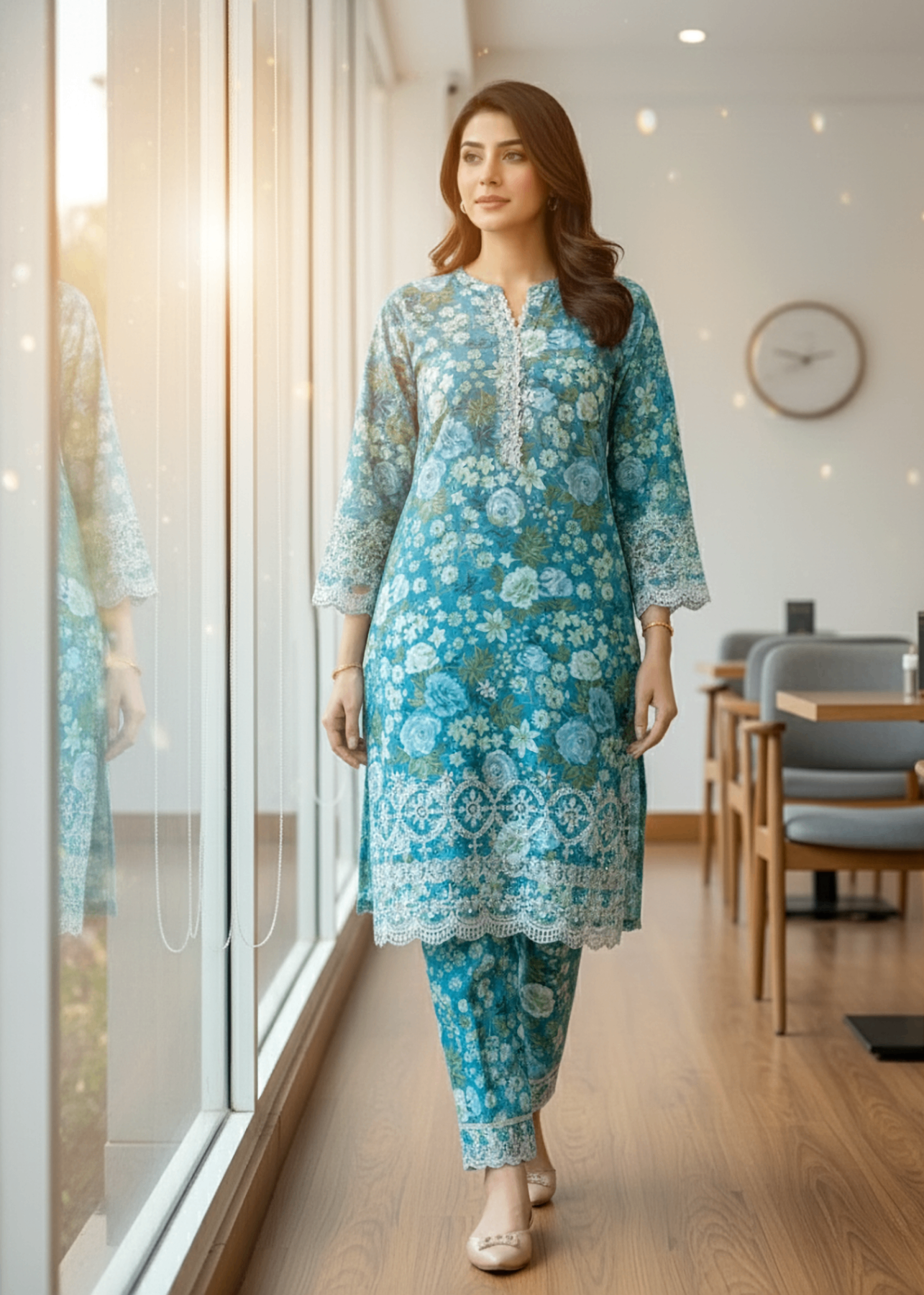 Lakhany Printed Embroidered Shirt & Trouser LG IZ 0495 Women 2pcs
