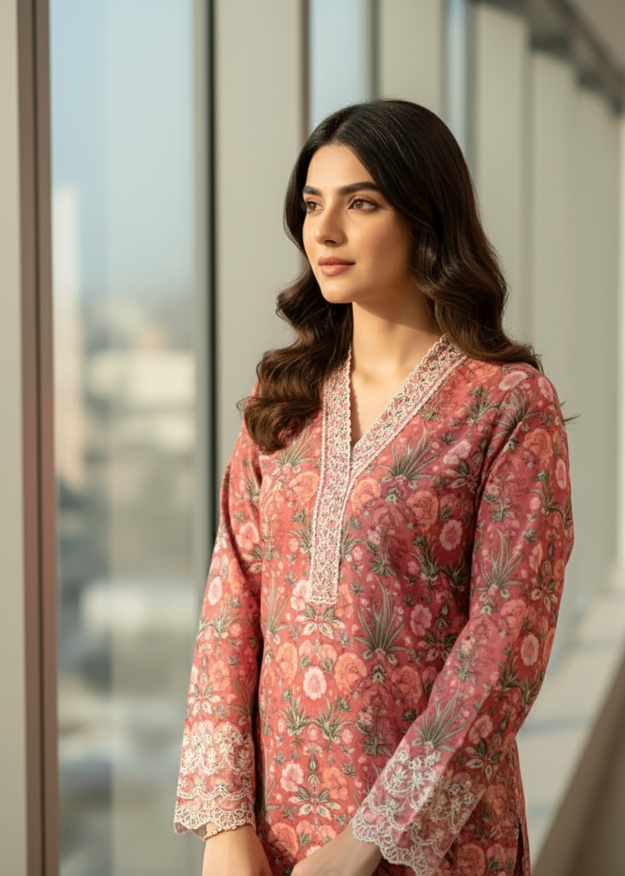 Lakhany Printed Embroidered Shirt & Trouser LG IZ 0492 Women 2pcs