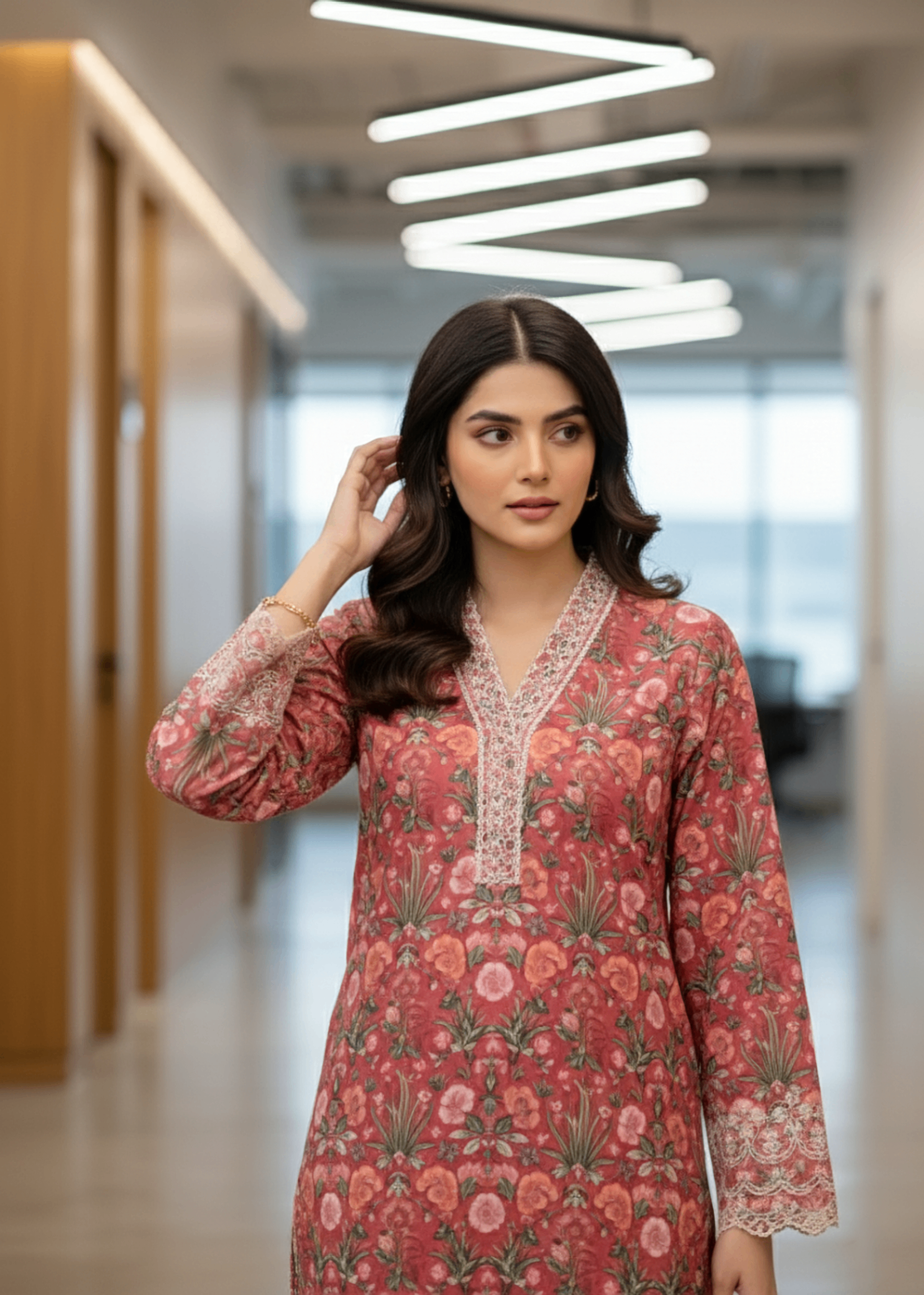 Lakhany Printed Embroidered Shirt & Trouser LG IZ 0492 Women 2pcs