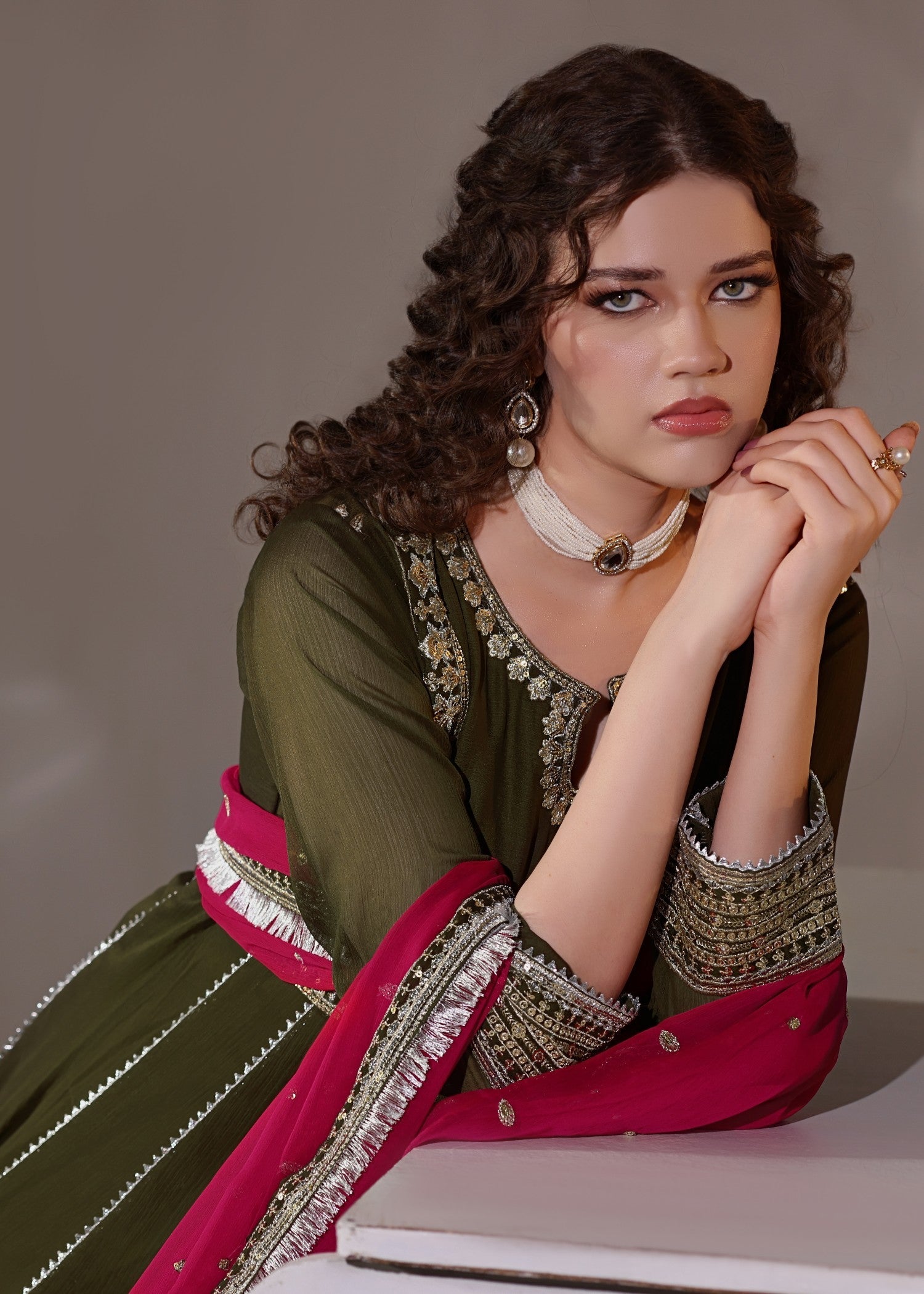 Abaan Zohan Hooriya Dark Olive Women 3pcs