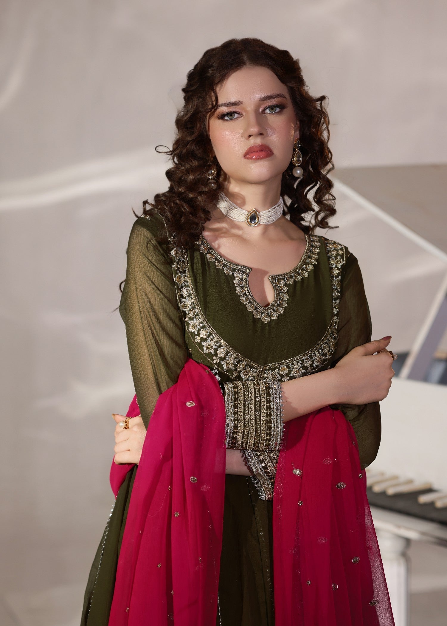 Abaan Zohan Hooriya Dark Olive Women 3pcs