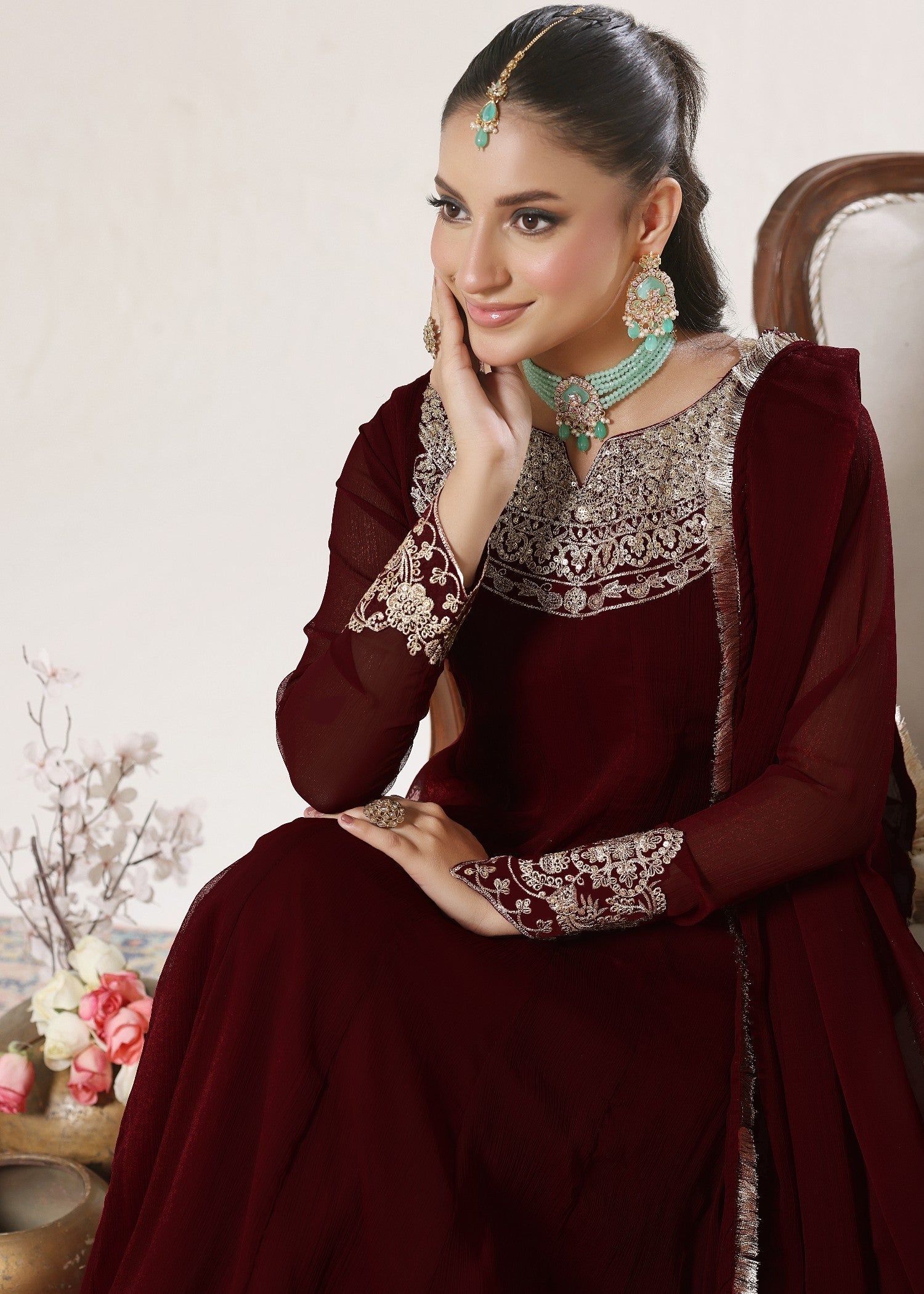 Abaan Zohan Nelofer Maroon Women 3pcs