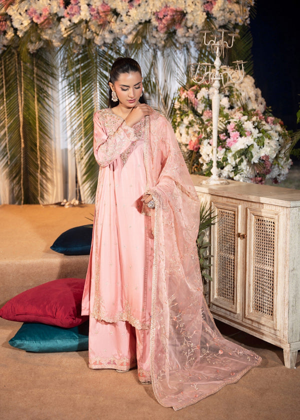 Maira Fashion Pastel Pink Embroidered Long Shirt 111 Women 3pcs