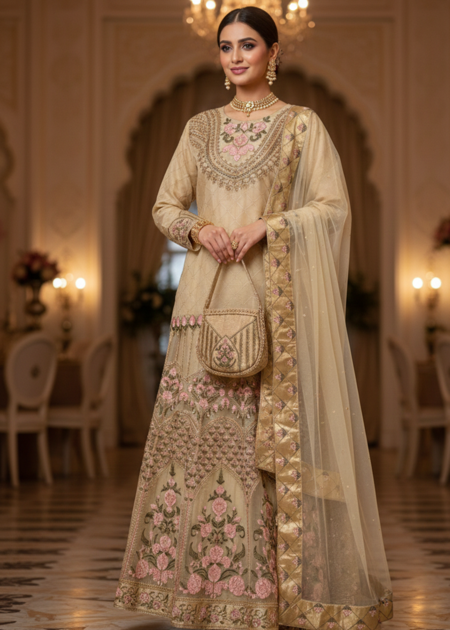 MMG Garments NOOR E NAAZ ORGANZA LEHNGA CHOLI MELLOW YELLOW MMG 781 Women 3pcs