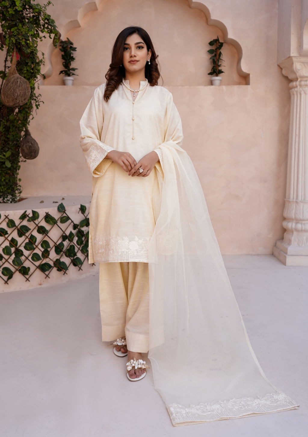 Yolo Pret Embroidered Raw Silk with Farshi Shalwar with Organza Embroidered Bordered Dupatta JASHAN S25 0039 Women 3pcs