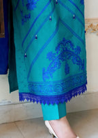OR COUTURE BY RAMSHA OBAID Embroidered Teal Blue Lawn Set Women 3pcs
