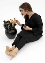 Pretbee Black Soft Cotton Cord Set Women 2pcs