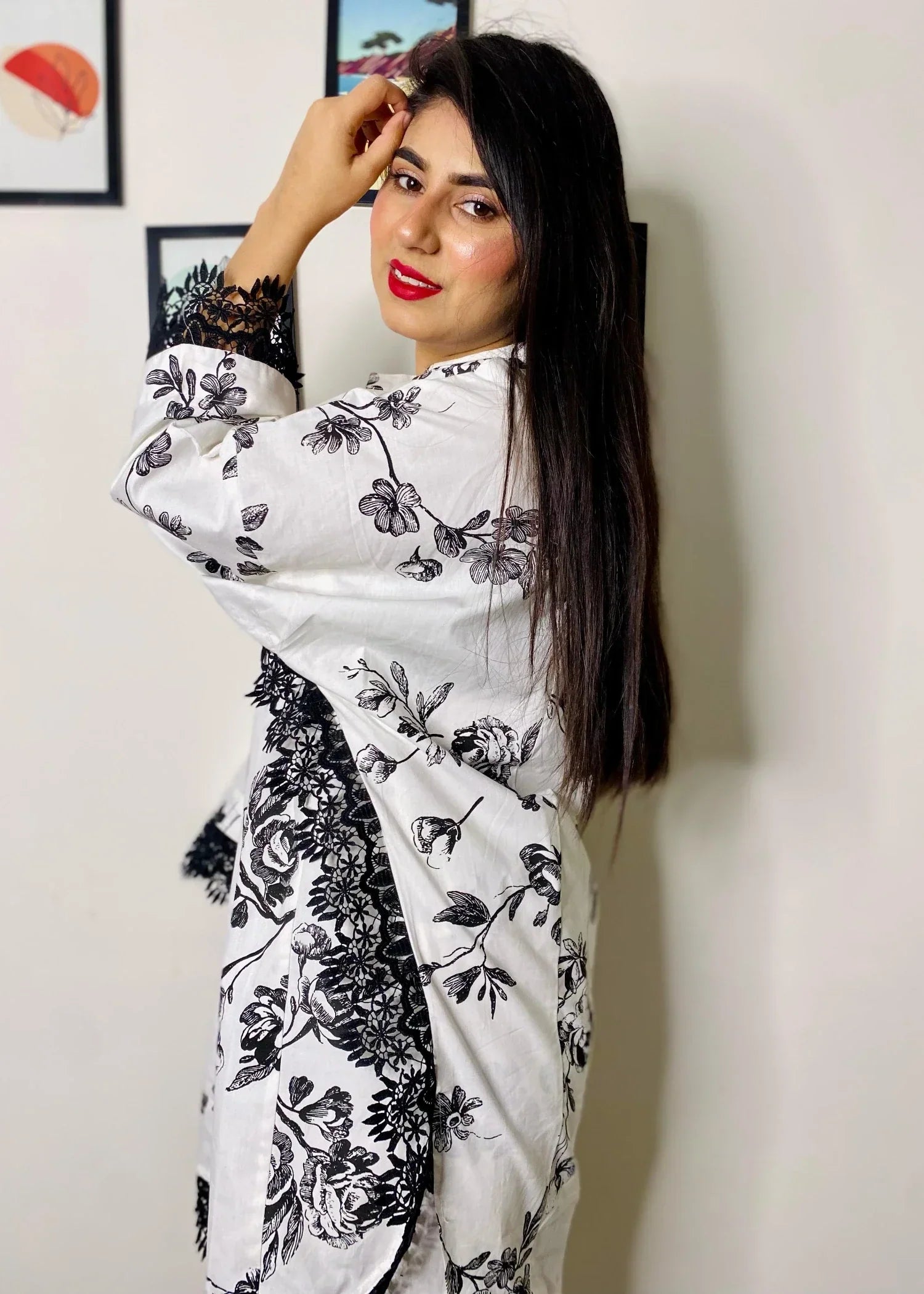 Urban Cut Stitched Cotton Printed Co Ord Set BLACK|WHITE Women 2pcs