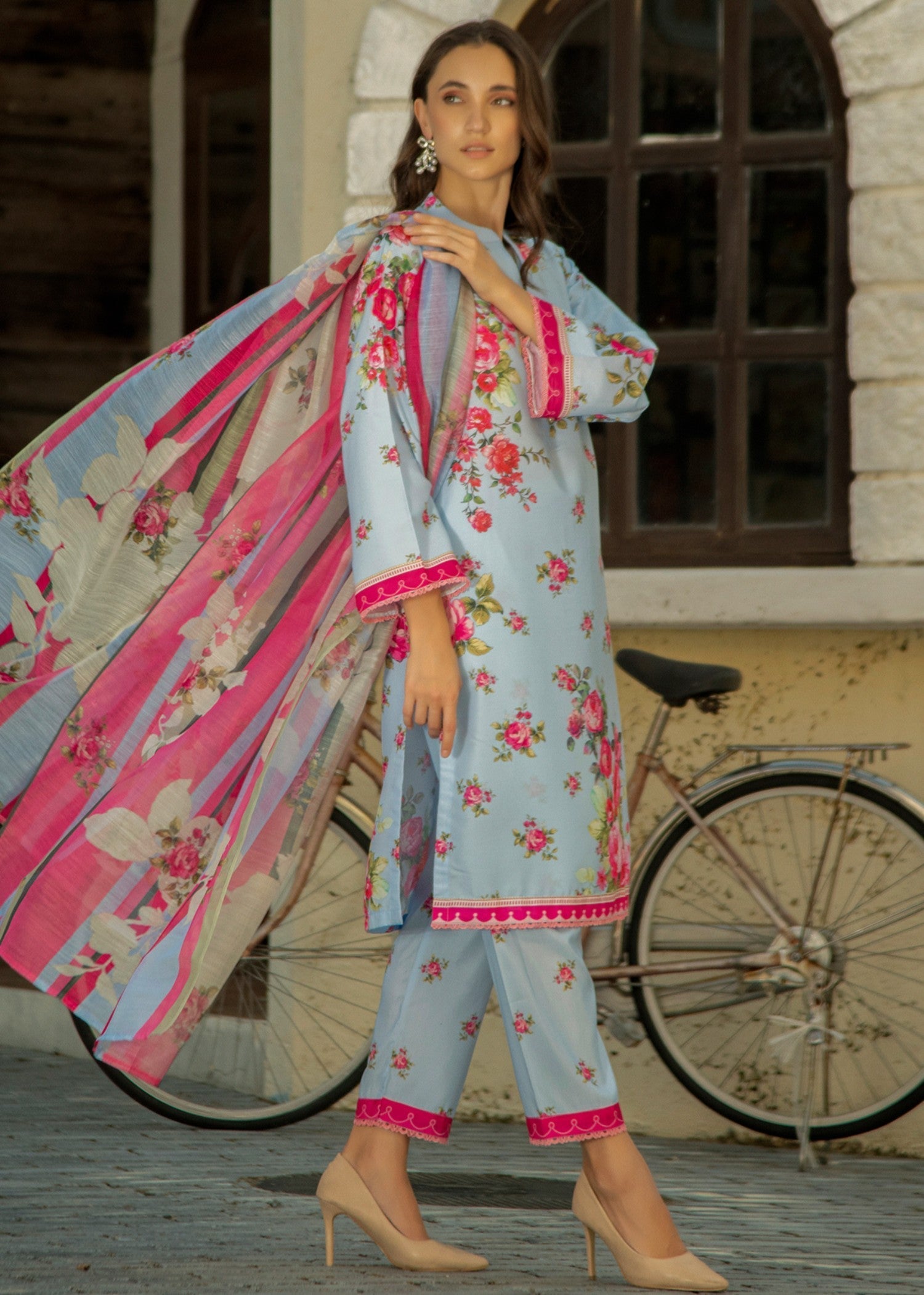 By-East Lawn Suit Printed (Sky Blue) Women 3pcs