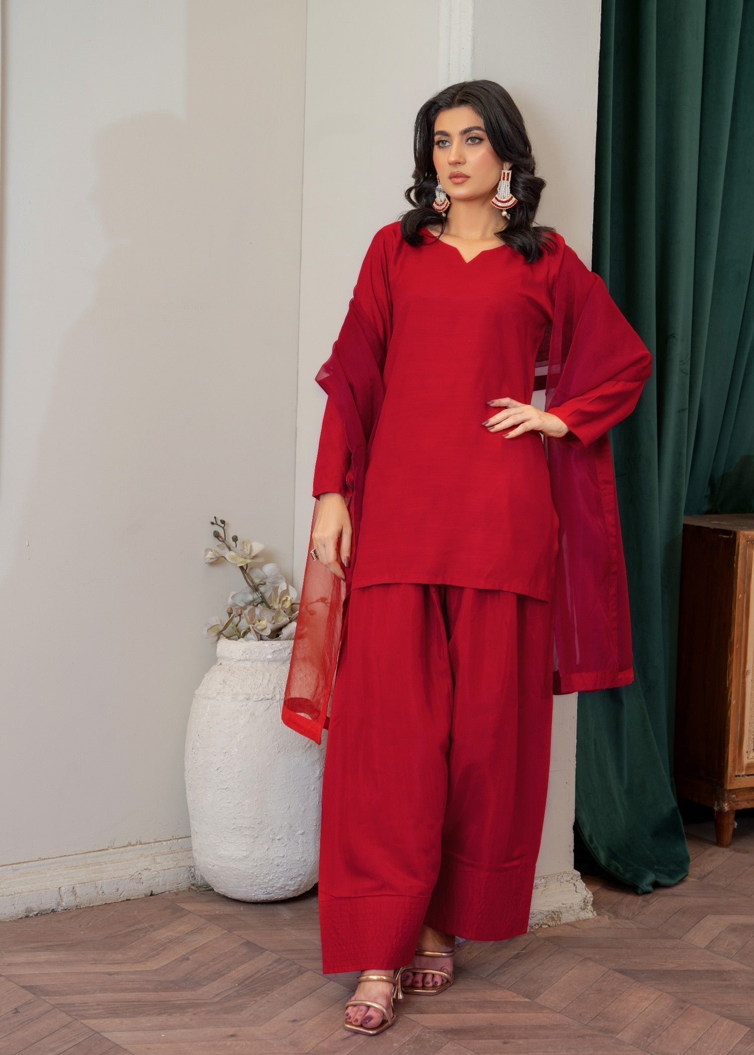 Akhrot Clothing Deep red Farshi Women 3pcs