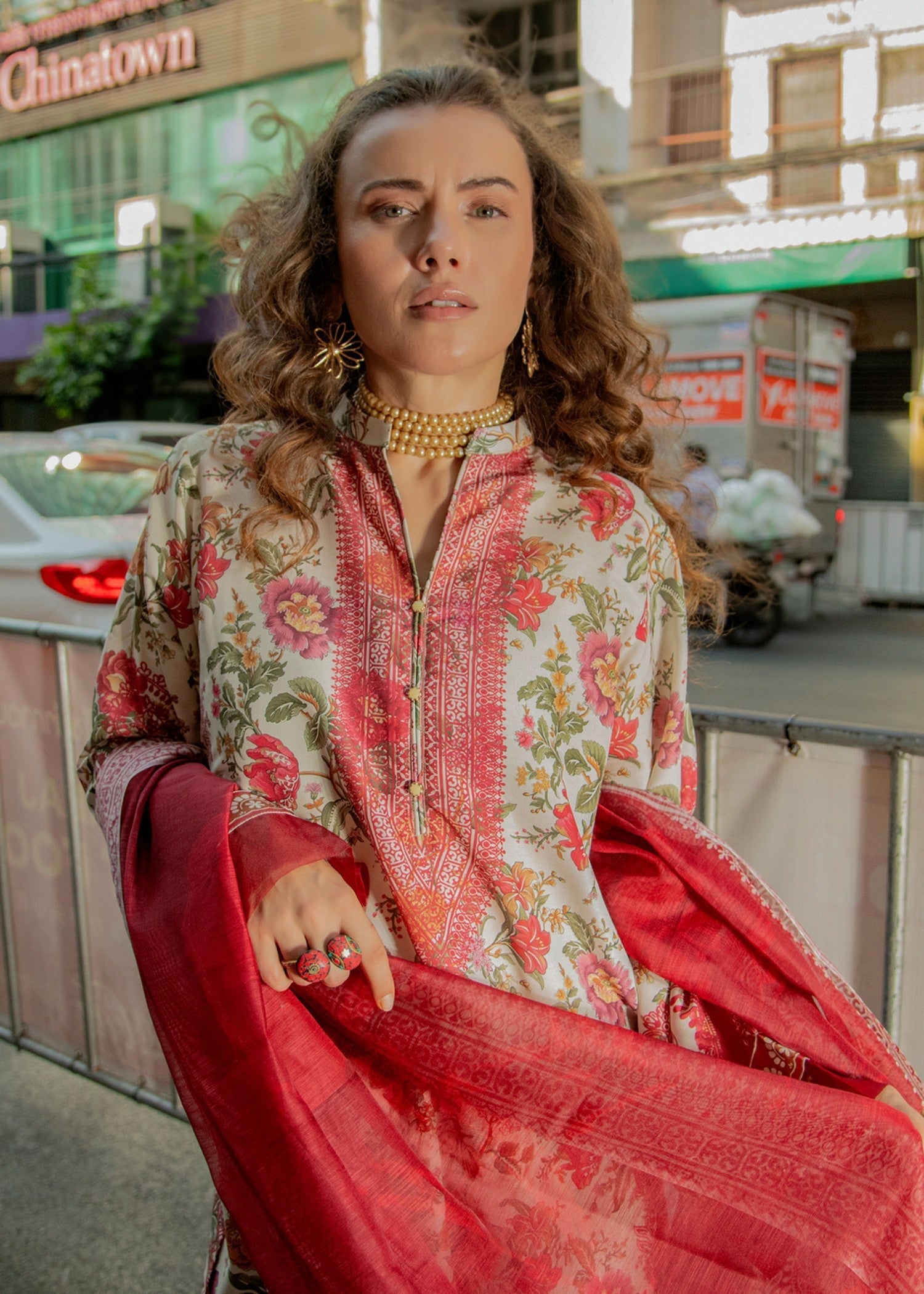 By-East Lawn Suit Printed (PNK) Women 3pcs