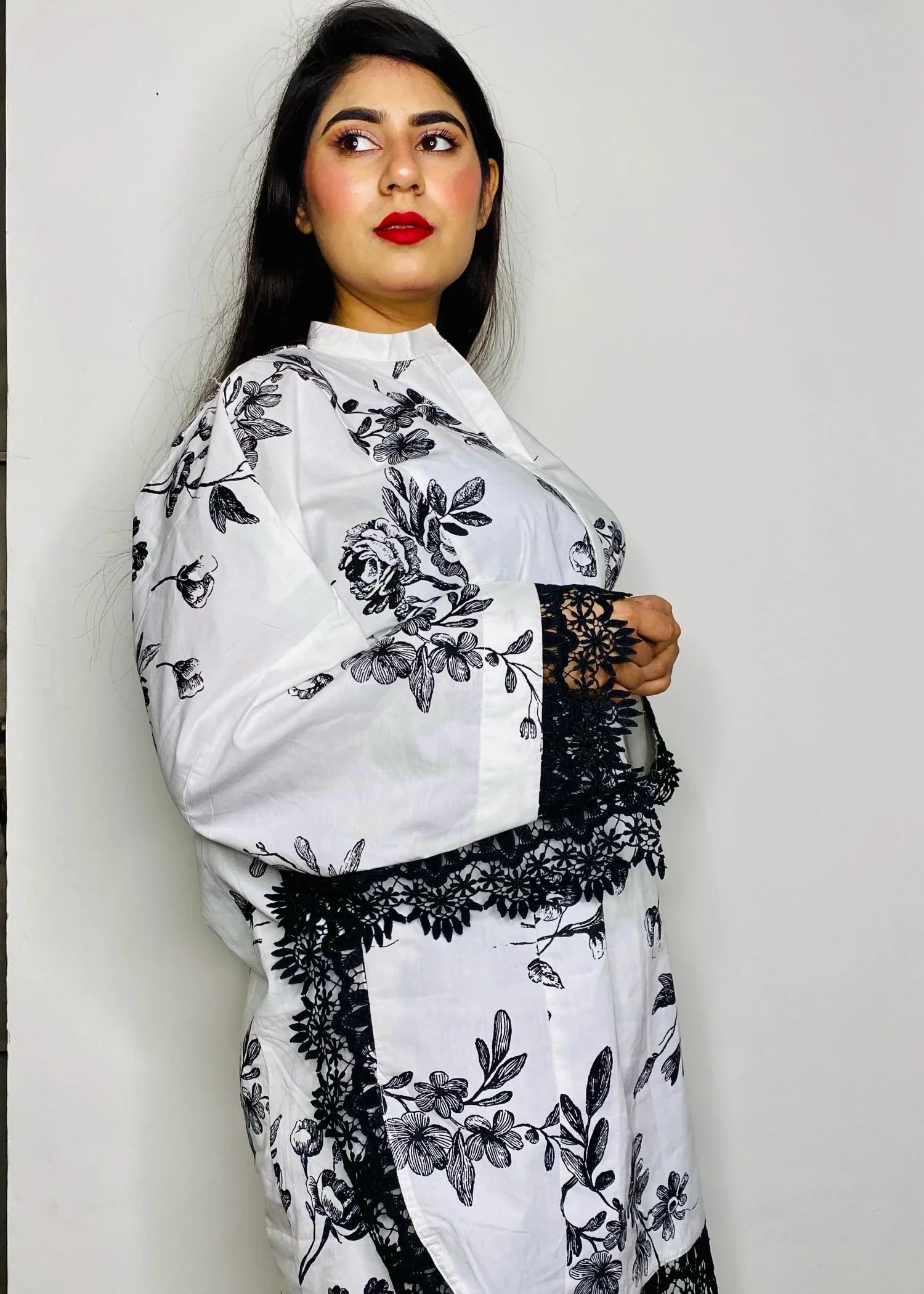 Urban Cut Stitched Cotton Printed Co Ord Set BLACK|WHITE Women 2pcs