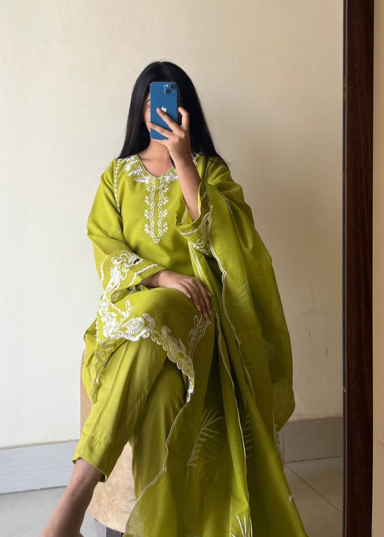 Ayesha B karandi cutwork parrot green Women 4pcs