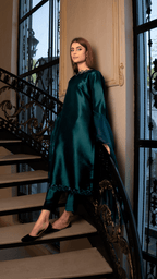 Naaz Couture Dark Teal Raw Silk Suit Women 3pcs