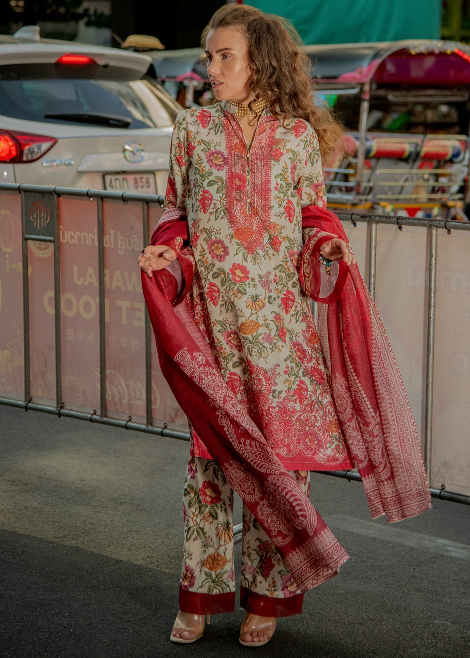 By-East Lawn Suit Printed (PNK) Women 3pcs