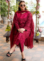 OR COUTURE BY RAMSHA OBAID Embroidered Maroon Lawn Set Women 3pcs